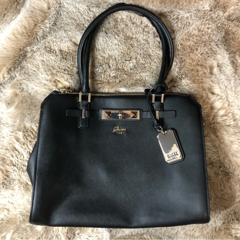 Guess 1981 Black & Gold Tone Shoulder Purse NWOT